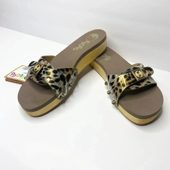 NEW Flogg Melanie Sandals Animal Print Wooden Platform Slides Retro Y2K Size 7.5 - Picture 7 of 10